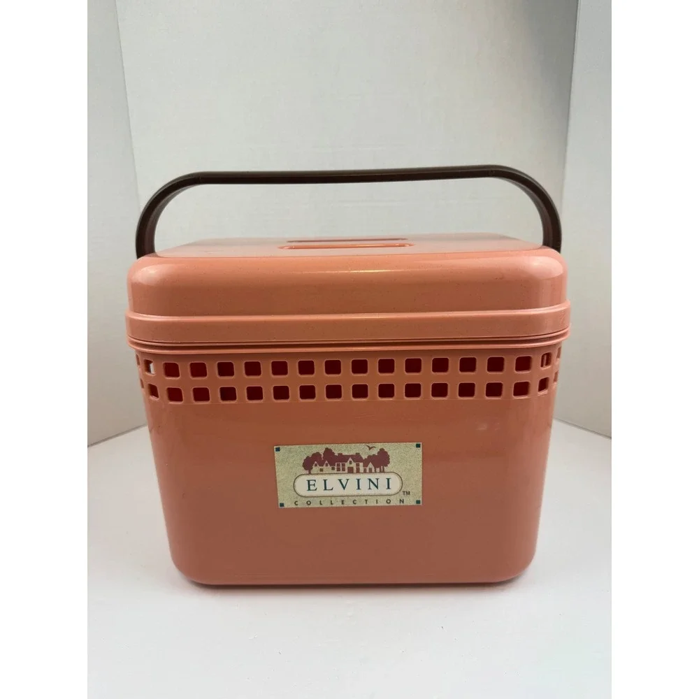 Vintage Elvini Collection Claris Pink Plastic Storage Basket Caddy with Handle